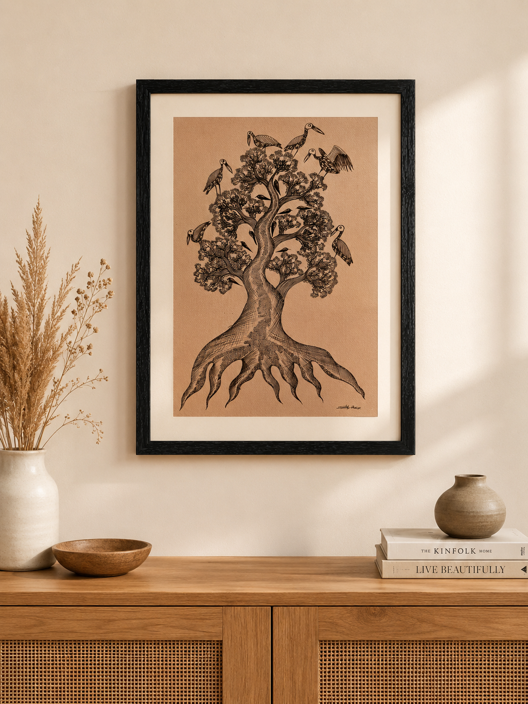 Art Print Frame - Tree with Open-billed Stork (Large)